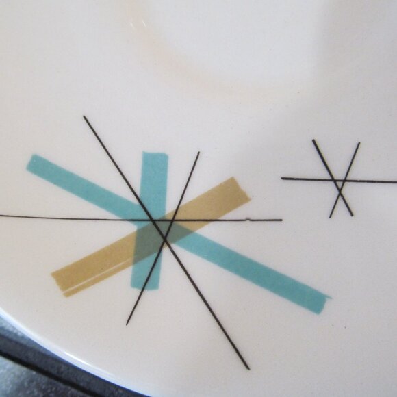 5 Vintage MCM Salem North Star Atomic Starburst Saucers Turquoise & Tan 1960s - Picture 10 of 16